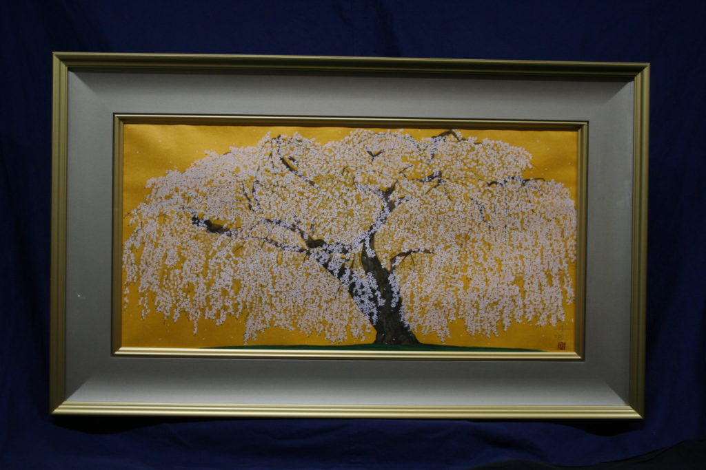 中島千波 枝垂桜 木版画 アダチ版画 制作10周年記念作品 （中島千波 