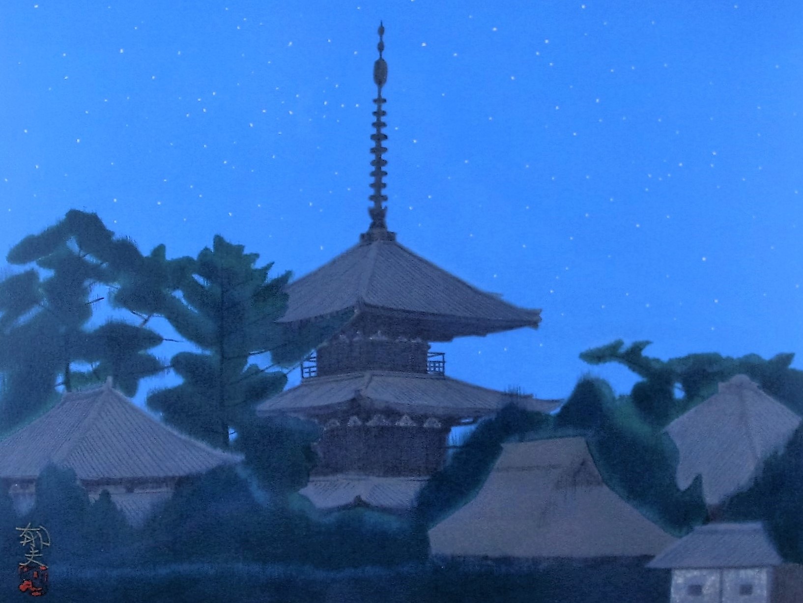 おうちギャラリー平山郁夫先生の「夜の法起寺」版画を紹介します 