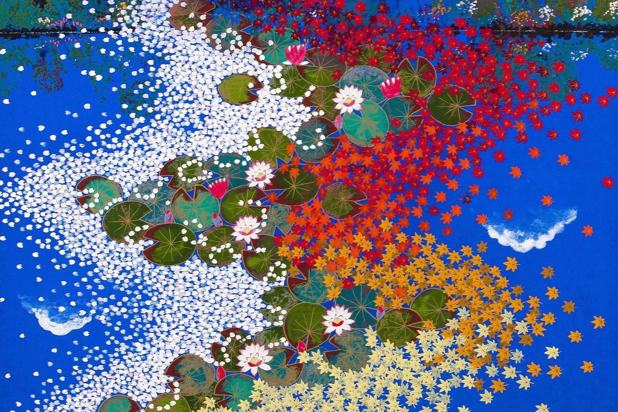 平松礼二、【ノルマンデー・モネの池 花夢】、希少な額装用画集より｜絵画