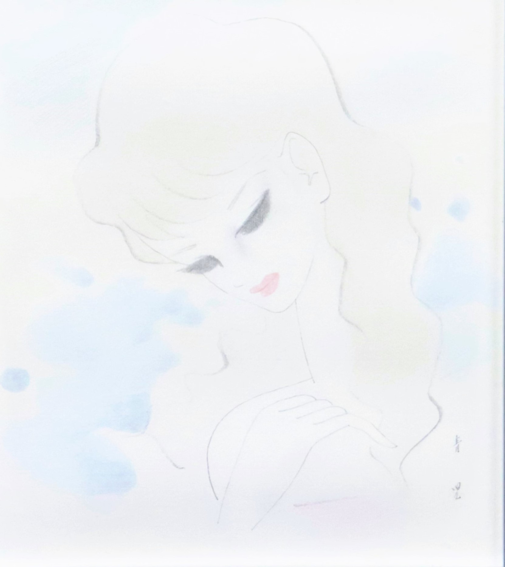 おうちギャラリー 東郷青児先生の「婦人像」水彩画を紹介いたします 