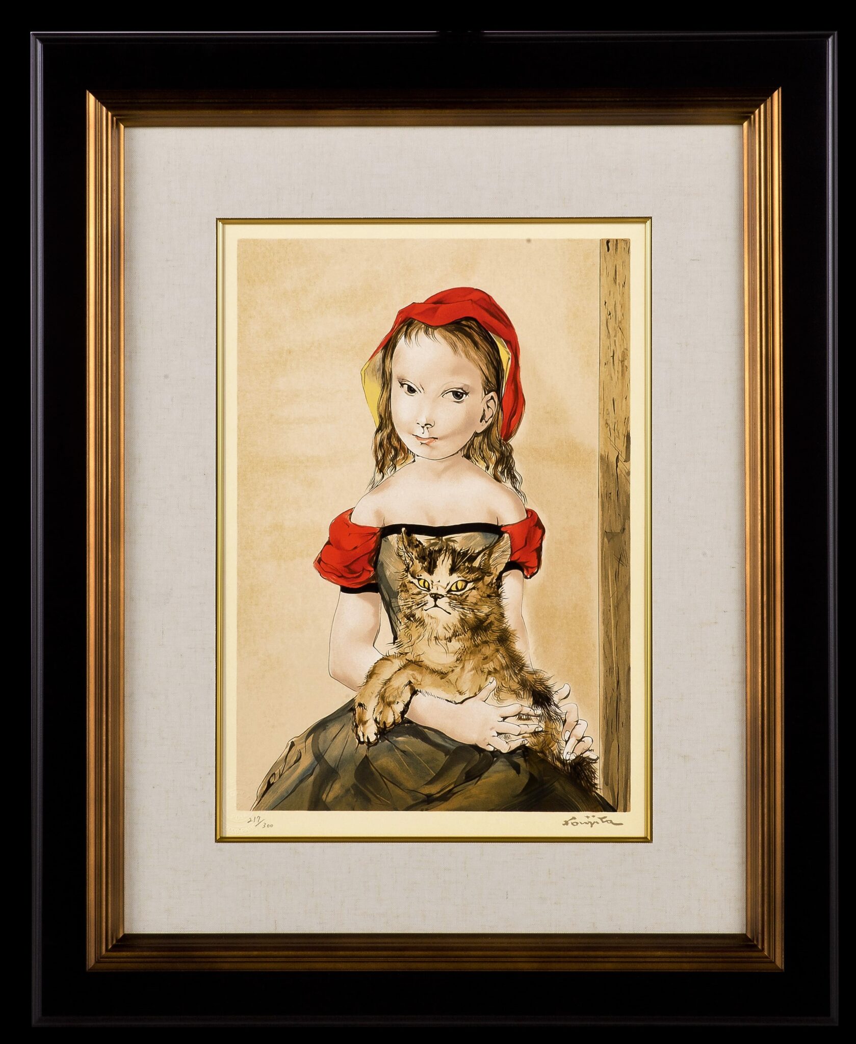 版画展より 藤田嗣治先生の「猫を抱く少女」版画を紹介いたします 