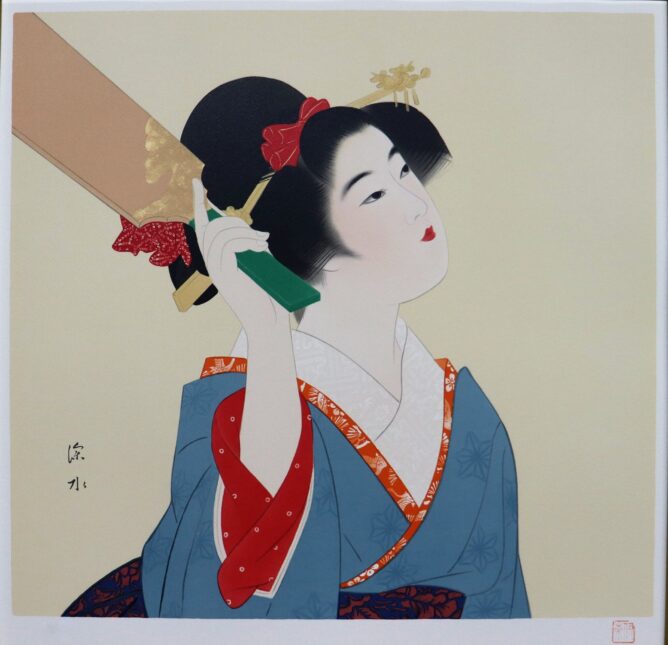 おうちギャラリー 伊東深水「羽子」版画を紹介します。 | 絵画・掛軸 