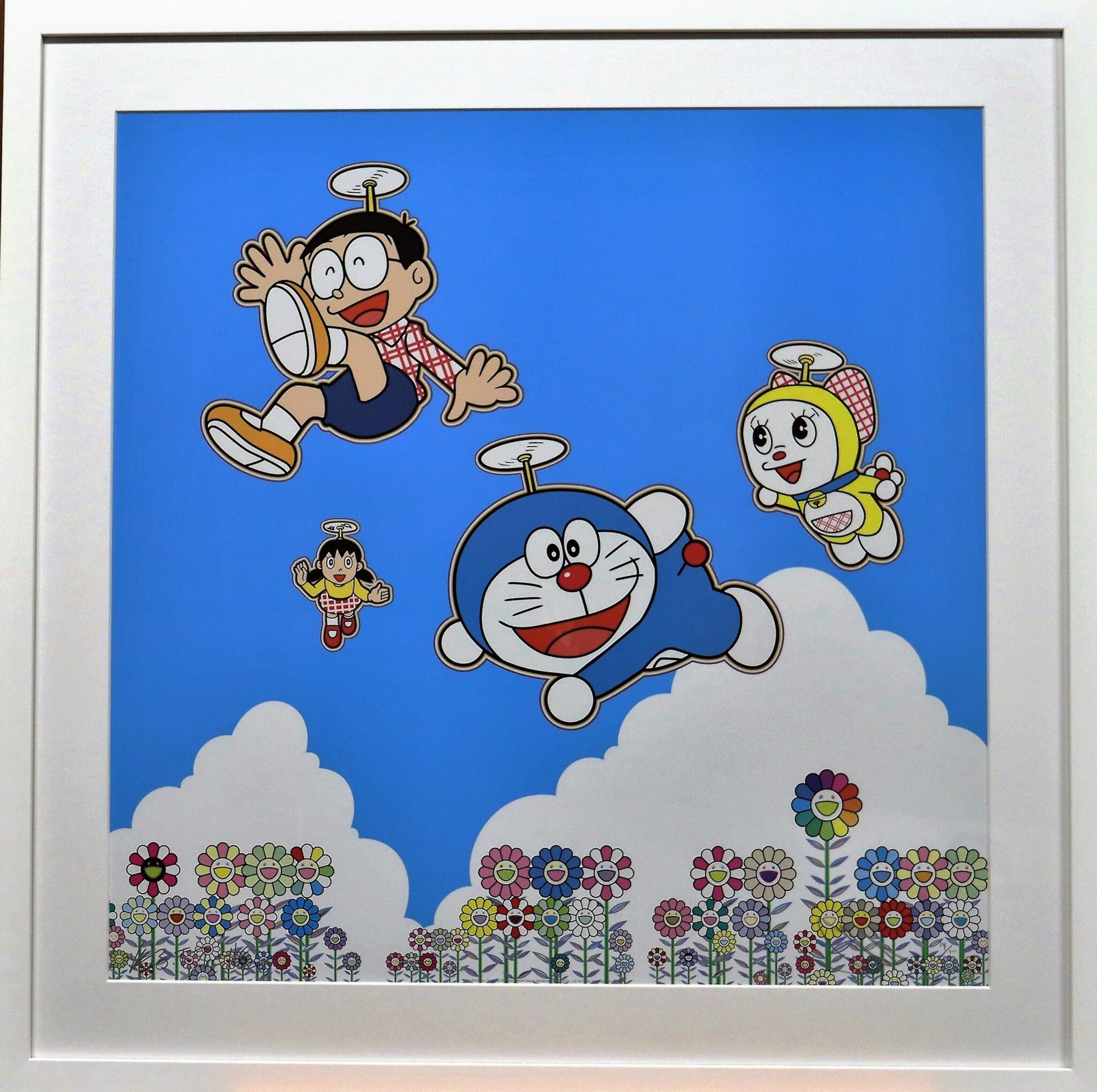 おうちギャラリー 村上隆先生の「青空の下、楽しいね」版画を紹介し  