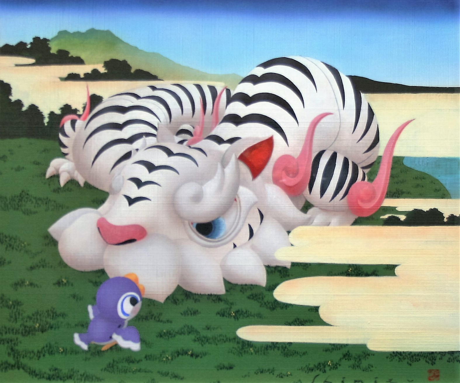 【大特価人気】森祖仙 孔雀 鶴 鹿の図 二枚折 屏風 一双 高さ 約174.5cm 紙本 肉筆 動物画 日本画 花鳥、鳥獣