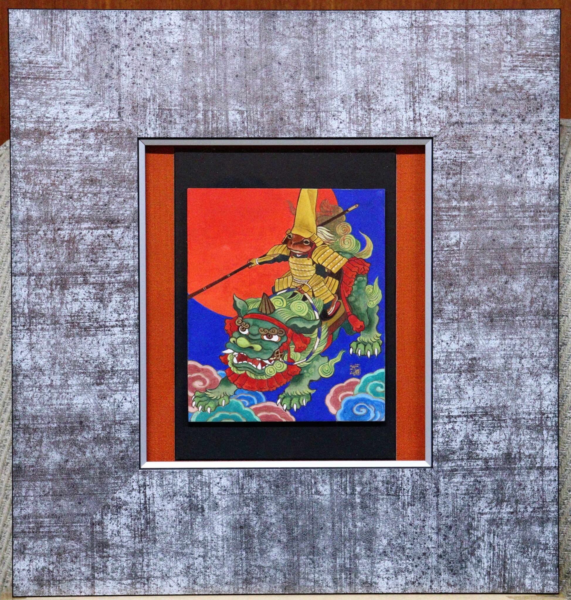 水野 加奈子 槍の又左絵寸18.5×16.0ｃｍ 後藤画廊（ごとうかみてん）おうちギャラリー gokami　後藤紙店 大橋翠石　棟方志功　梅原龍三郎　児玉幸雄　三岸節子　前田青邨　川合玉堂　平山郁夫　伊藤小坡　　堀文子　秋野不矩　草間彌生　片岡球子　篠田桃紅　上村松園　千住博　岩永てる美　加藤東一　　　　丁子紅子　今井龍満　横山大観　東郷青児　出口雄樹　上村淳之　金丸悠児　熊谷守一　 新山拓　鈴木強　藤田嗣治　武蔵原裕二　森田りえ子　荻須高徳　水野加奈子（岐阜県出身/名古屋芸術大学） 2001年　日春展 入選 2002年　前田青邨日本画展 入選、日展 入選 2006年　臥龍桜日本画大賞展 入選 2007年　サン・ヴァンサン大聖堂壁画模写事業に参加 （フランス・シャロン） 2009年　岐阜に輝く若き日本画達（加藤栄三・東一記念美術館） 2012年　玉本誠・水野加奈子二人展（画廊光芳堂） 2014年　個展「～ケロ・コレ～水野加奈子個展」（5/RHall＆Gallery） 2015年　水野加奈子×EARNIE FROGsコラボ展（CityDiningMacy’s） 2016年　個展「←freely→」（ギャラリースペースプリズム） 2017年　水野加奈子×MIKIコラボパフォーマンス「交錯する時間」 　　　　 （ギャラリースペースプリズム） 2018年　個展「廻色色」（ギャラリースペースプリズム） 他、グループ展多数