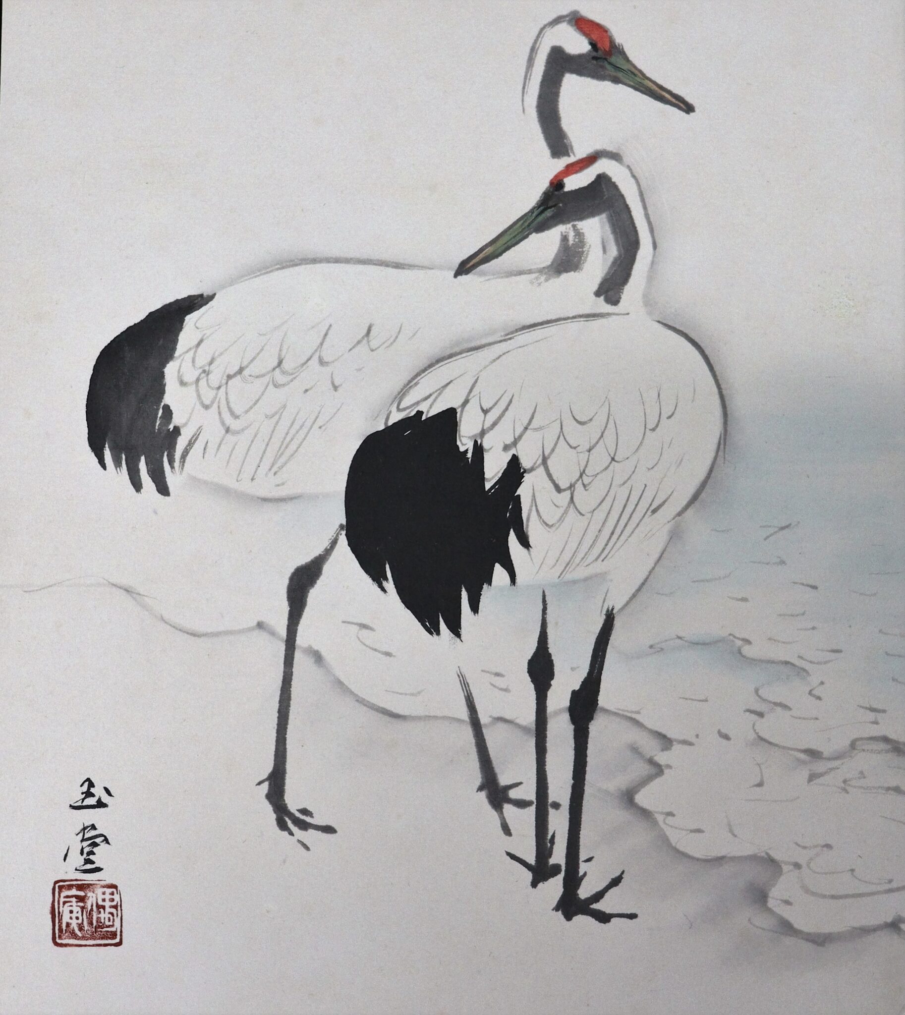 鶴 絵画 新作小作品の部分です 金箔に鶴を描きました 日本