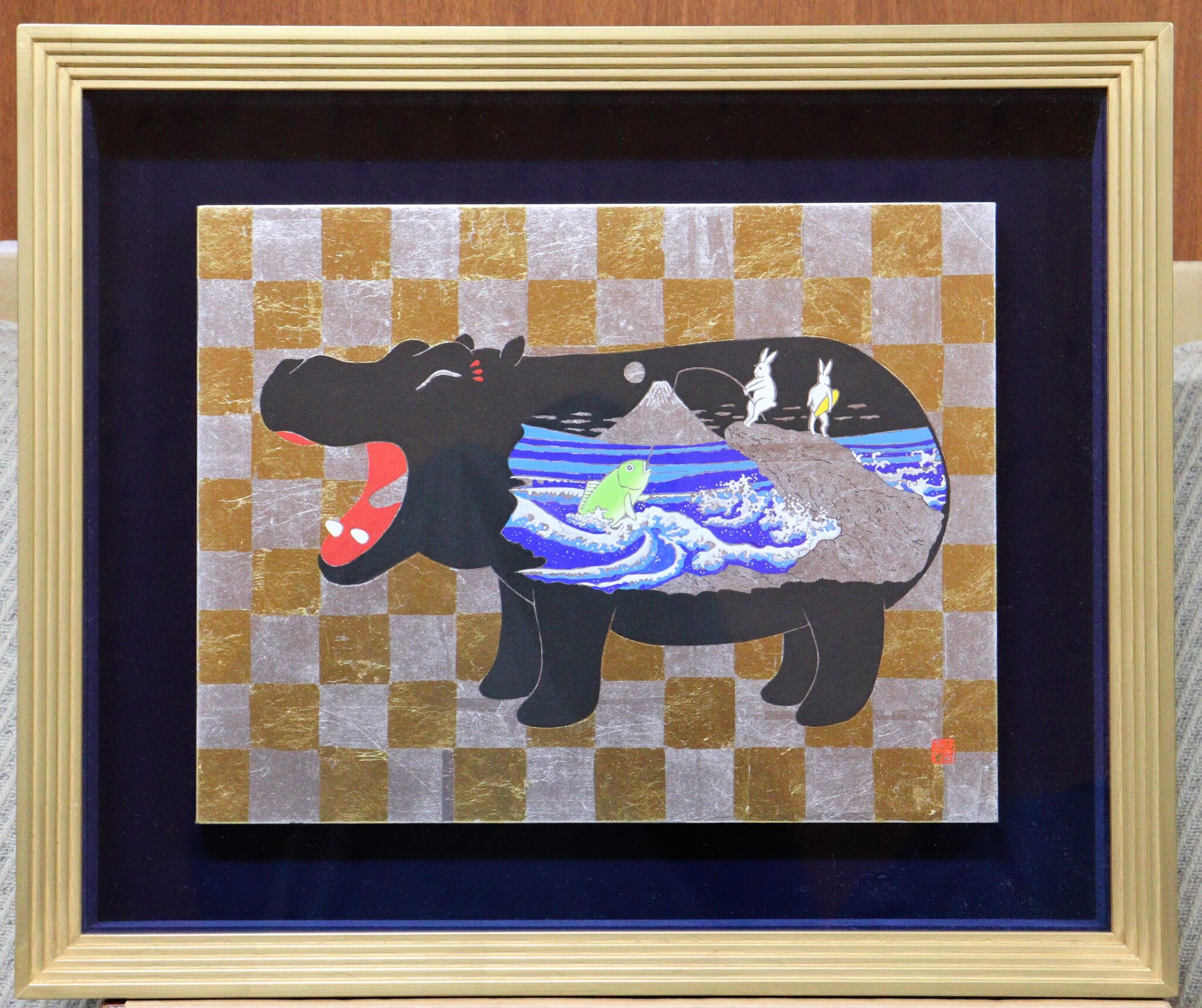 山内一生 「亀」 和紙画 正月 絵画 軽くっ 和風画 日本画 障子紙 和紙