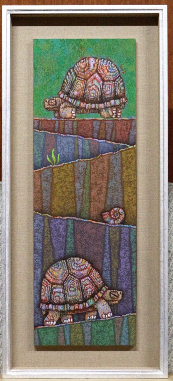 山内一生 「亀」 和紙画 正月 絵画 軽くっ 和風画 日本画 障子紙 和紙