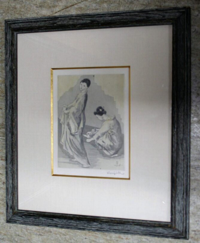 藤田嗣治 – 花を持つ少女（シルクスクリーン 画面 40.9×27.7cm - 絵画+ 