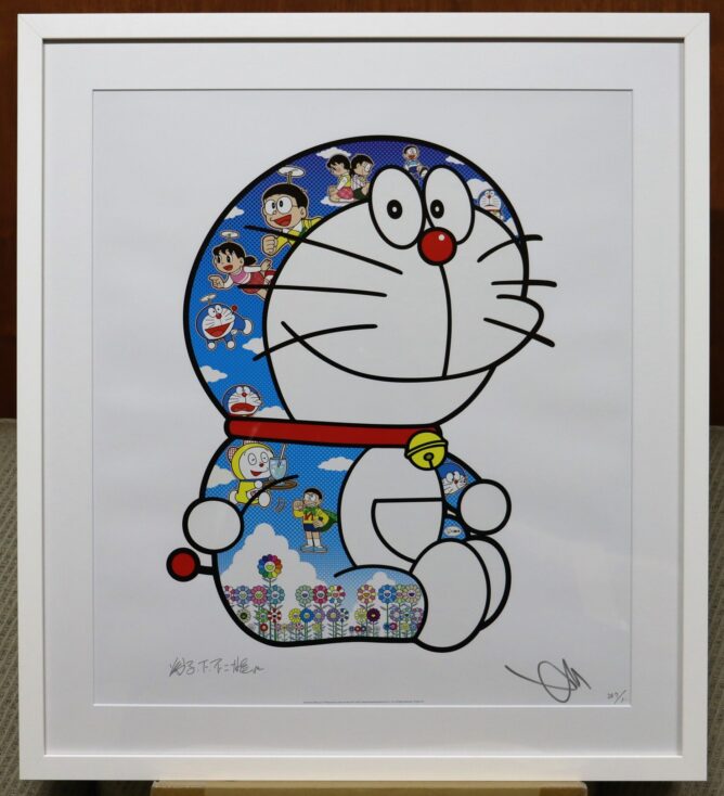 おすわりドラえもん 青空の下のきもちの良い日 村上隆 ポスター おうちギャラリー 村上隆先生の おすわりドラえもん「青空の下の気持ち